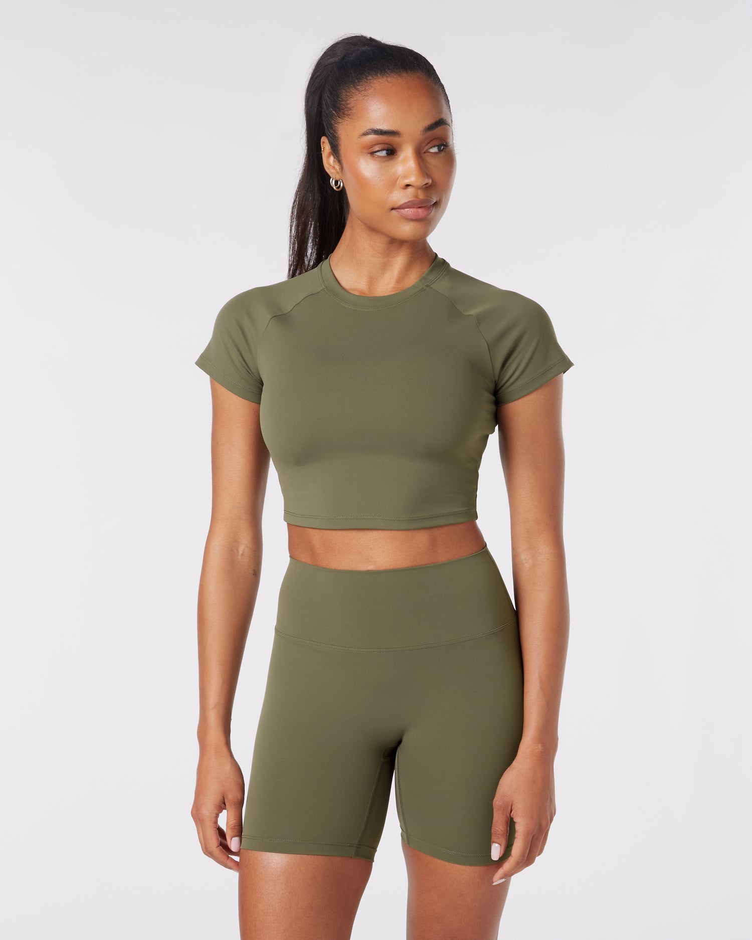 Short Sleeve Crop Top - Olive Green