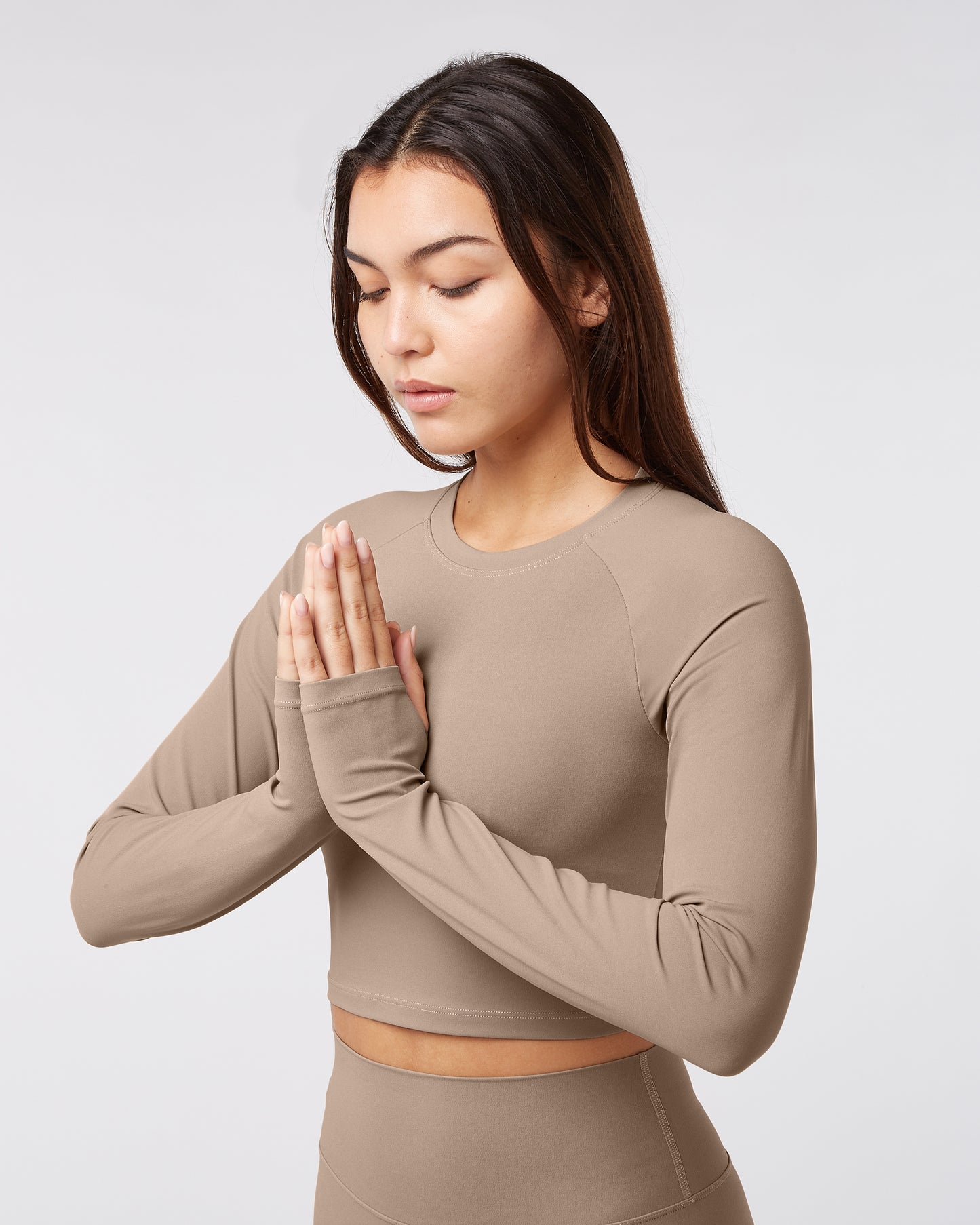 Long Sleeve Crop Top - Sandy Beige