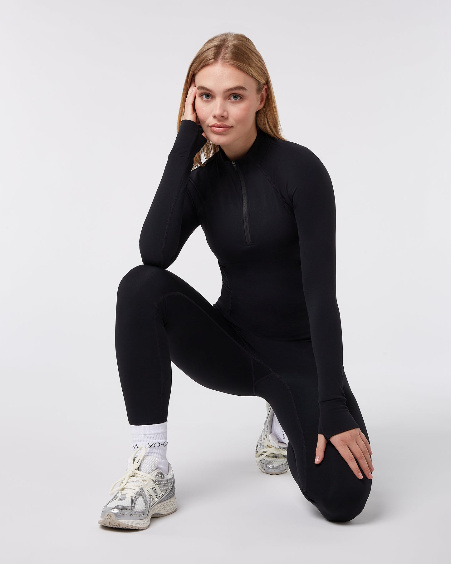 Quarter Zip Long Sleeve Top - Black