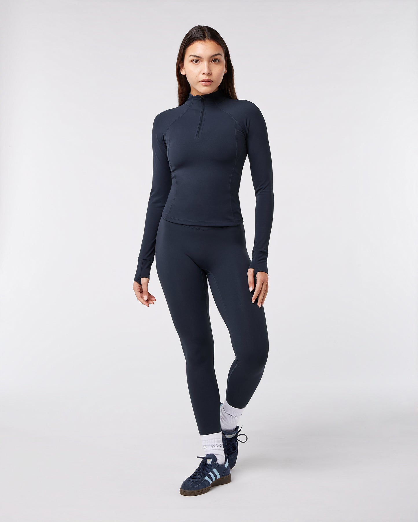 Quarter Zip Long Sleeve Top - Deep Ocean Blue