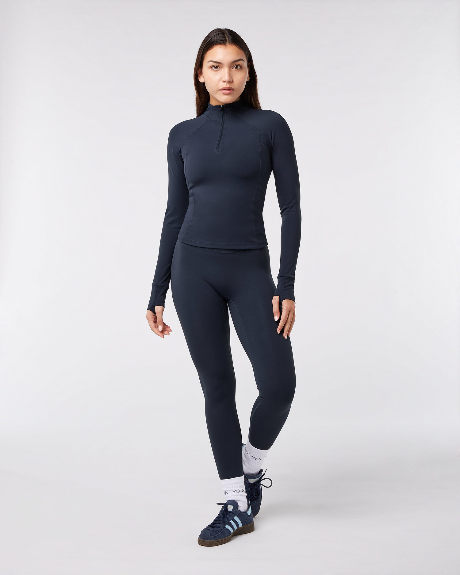 Quarter Zip Long Sleeve Top - Deep Ocean Blue