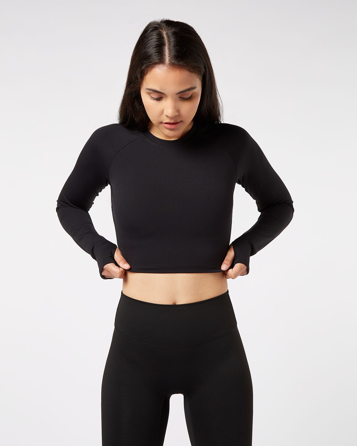 Long Sleeve Crop Top - Black